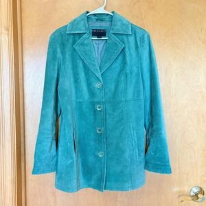 Bernardo Teal Suede Leather Button Front Blazer Jacket Women's Medium